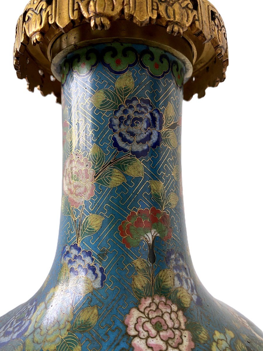 Chinese Cloisonne Enamel Vase Bronze Frame Lamp Maison Gagneau Paris-photo-6