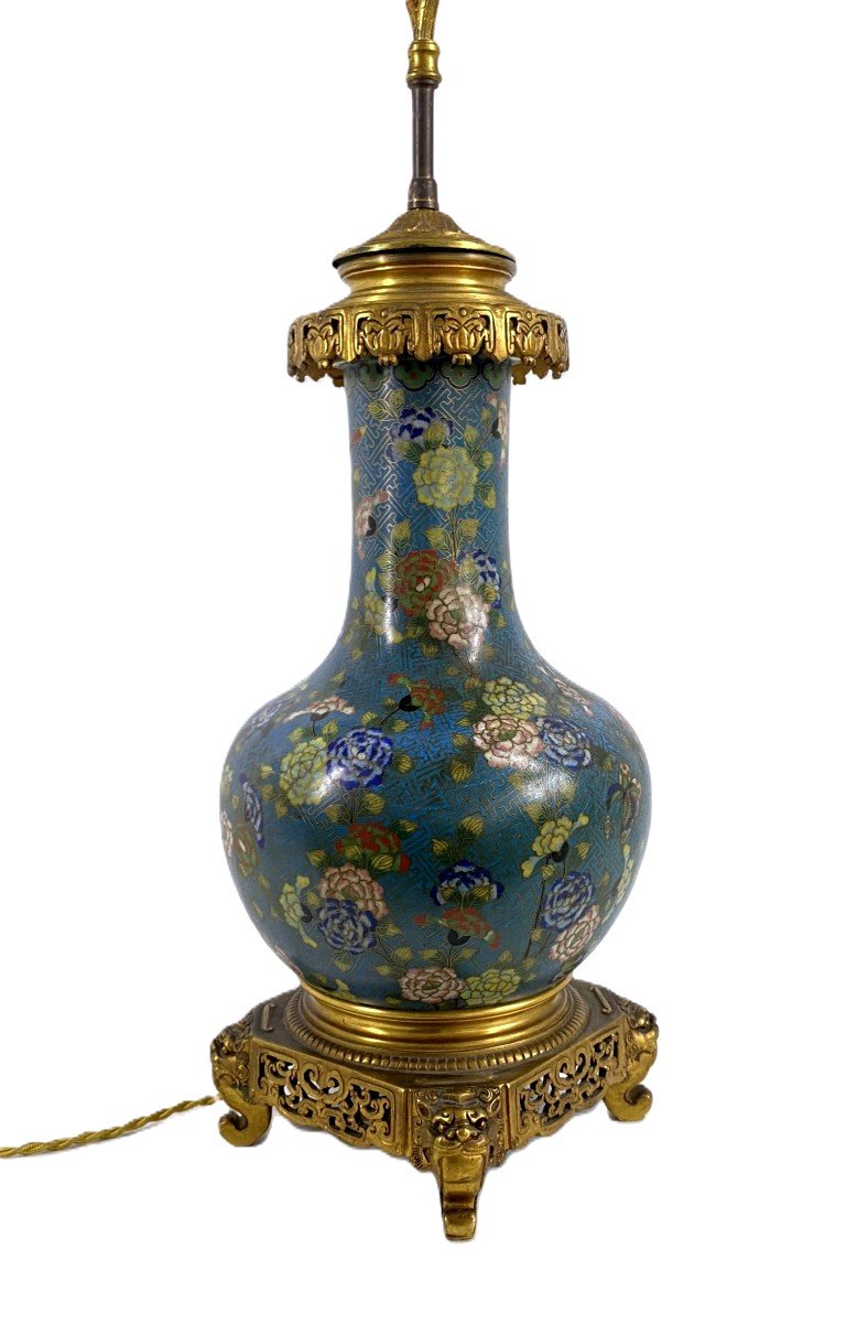 Lampe Monture Bronze Vase Email Cloisonn&eacute; Chinois Maison Gagneau