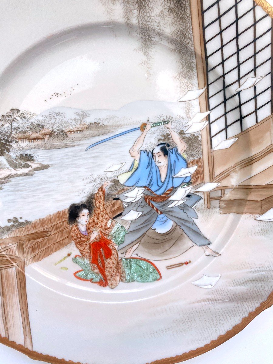 Suite De Neuf Assiettes Japon Kutani Chushingura-photo-4