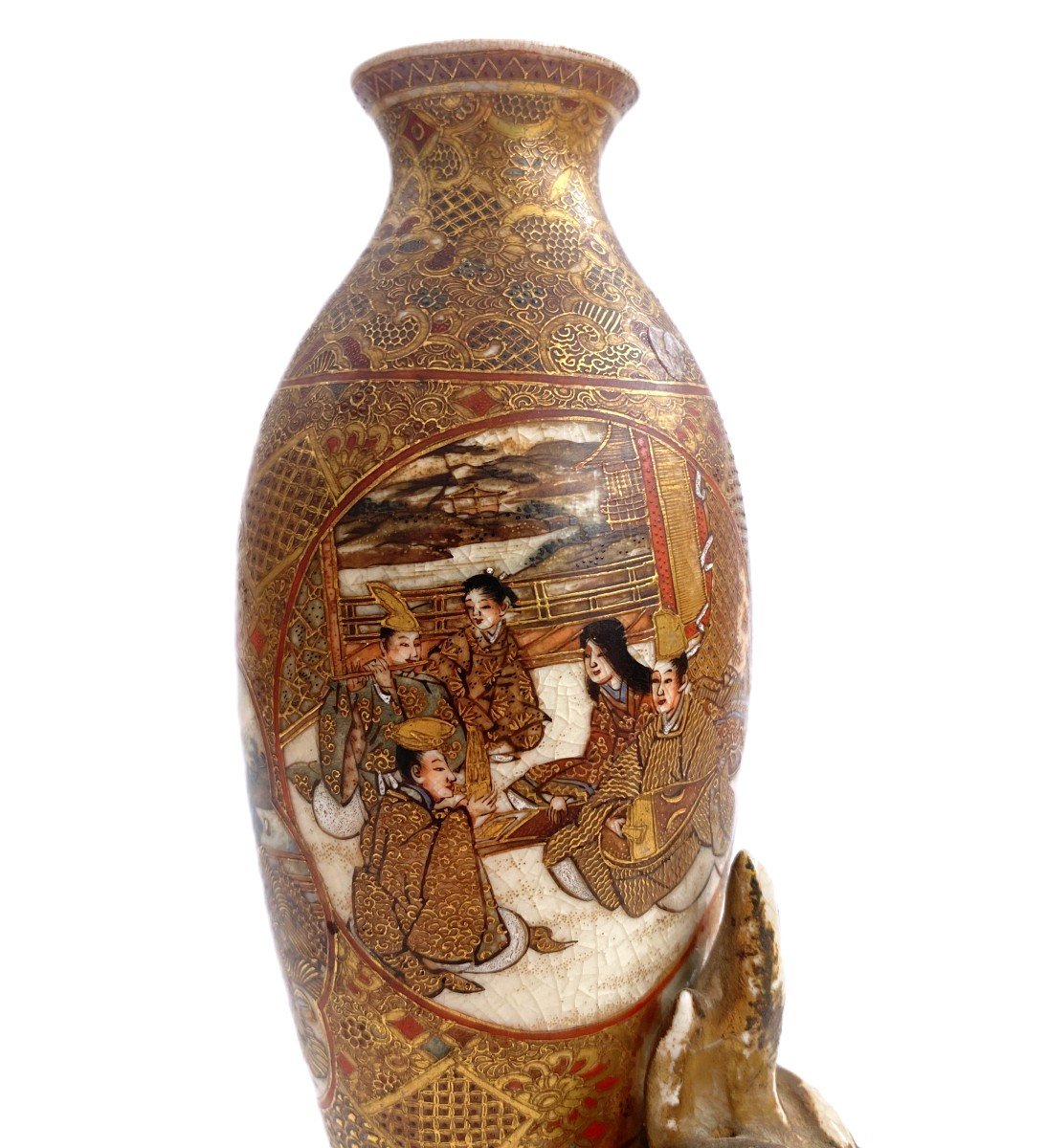 Petit Vase Fa&iuml;ence De Satsuma Japon Chien de Fo-photo-4