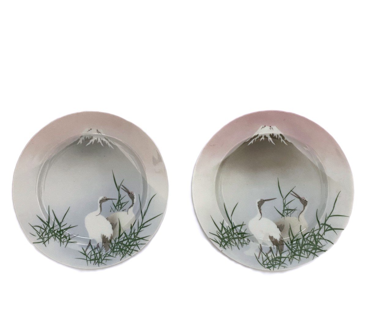 Japanese Porcelain Plates Signed Nishiura Enji Mount Fuji 