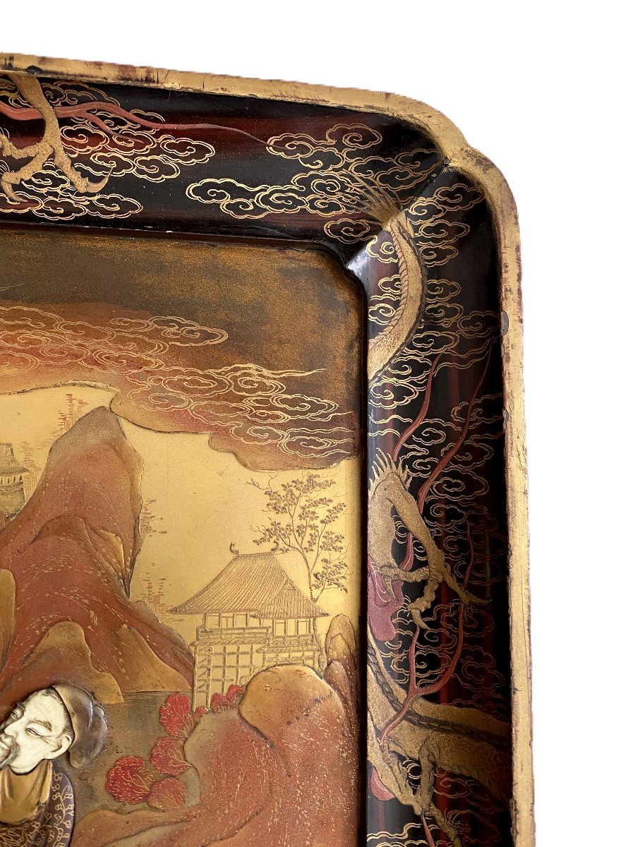 Grand Plateau Japon En Laque D&eacute;cor En Relief-photo-2