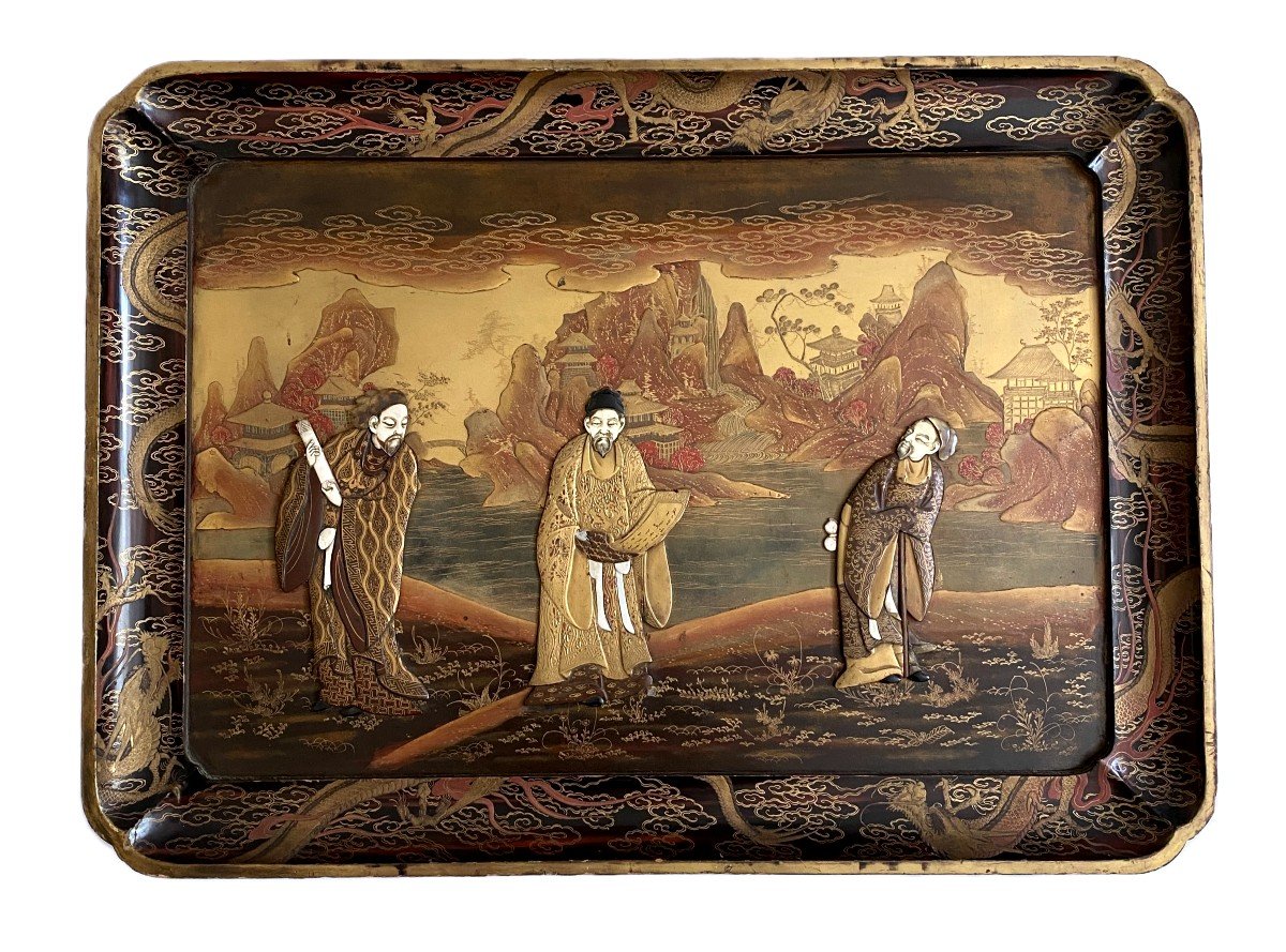 Grand Plateau Japon En Laque D&eacute;cor En Relief