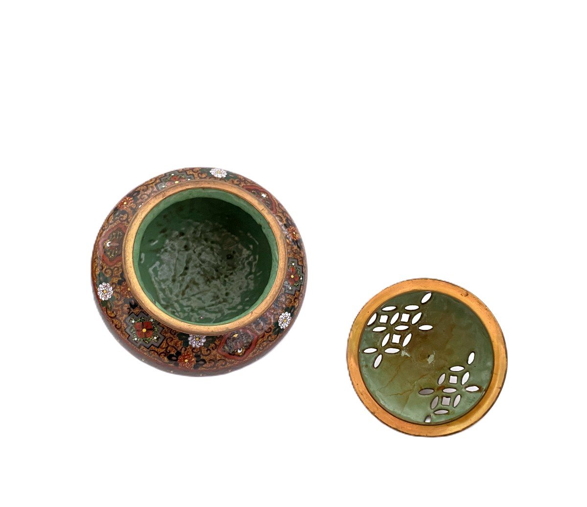 Japanese Cloisonne Enamel Koro Censer Burner-photo-3