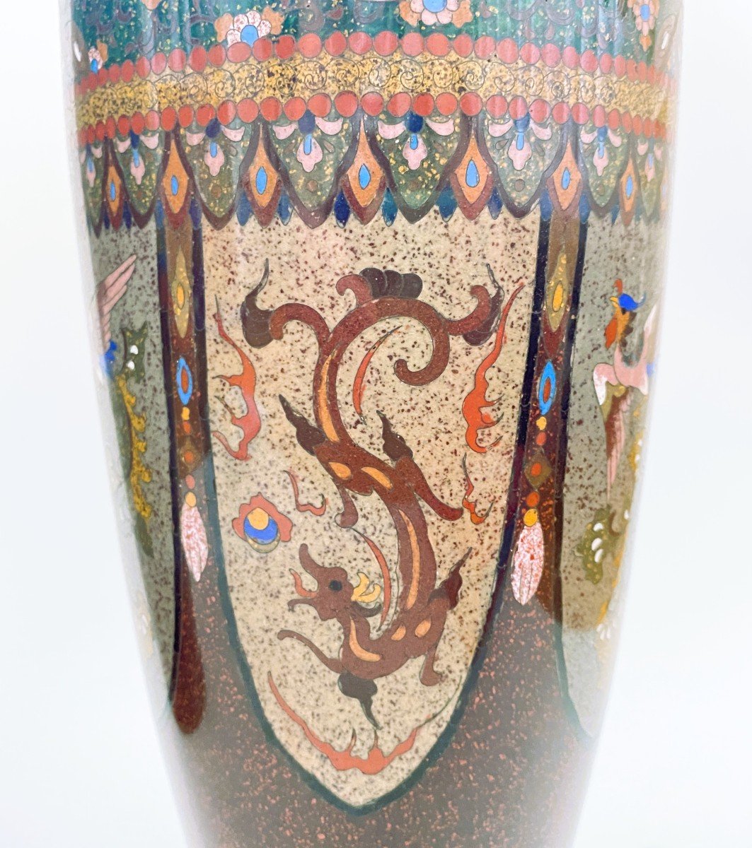 Pair Of Japanese Cloisonné Enamel Lamp Vases -photo-3