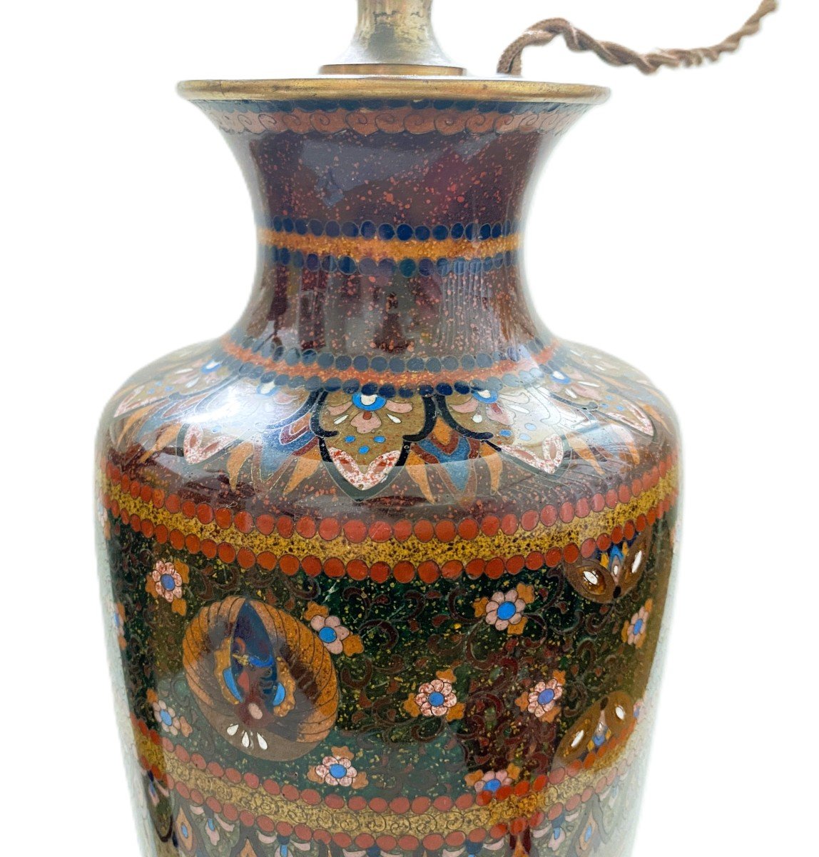 Pair Of Japanese Cloisonné Enamel Lamp Vases -photo-2