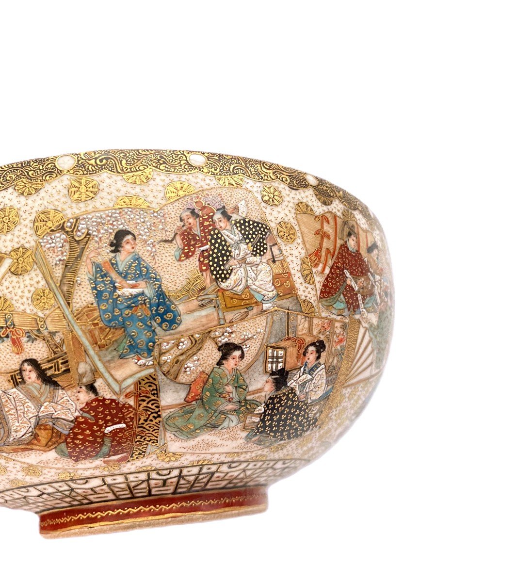 Japanese Satsuma Bowl With Samurai Baikei Style-photo-3