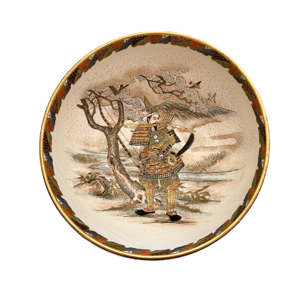 Japanese Satsuma Bowl With Samurai Baikei Style-photo-4
