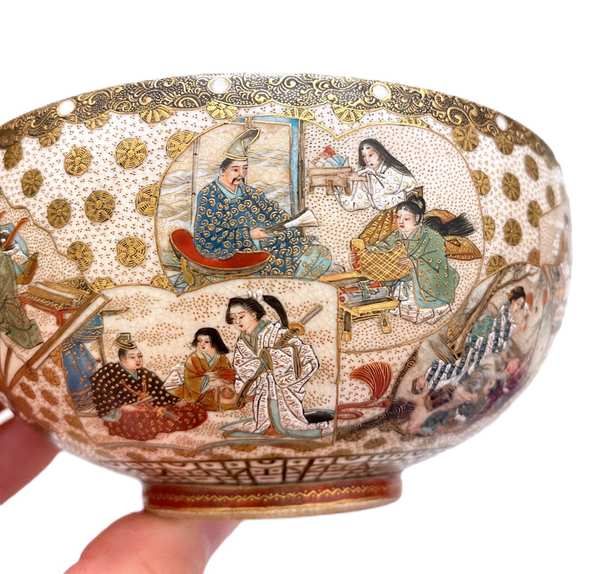 Japanese Satsuma Bowl With Samurai Baikei Style-photo-2