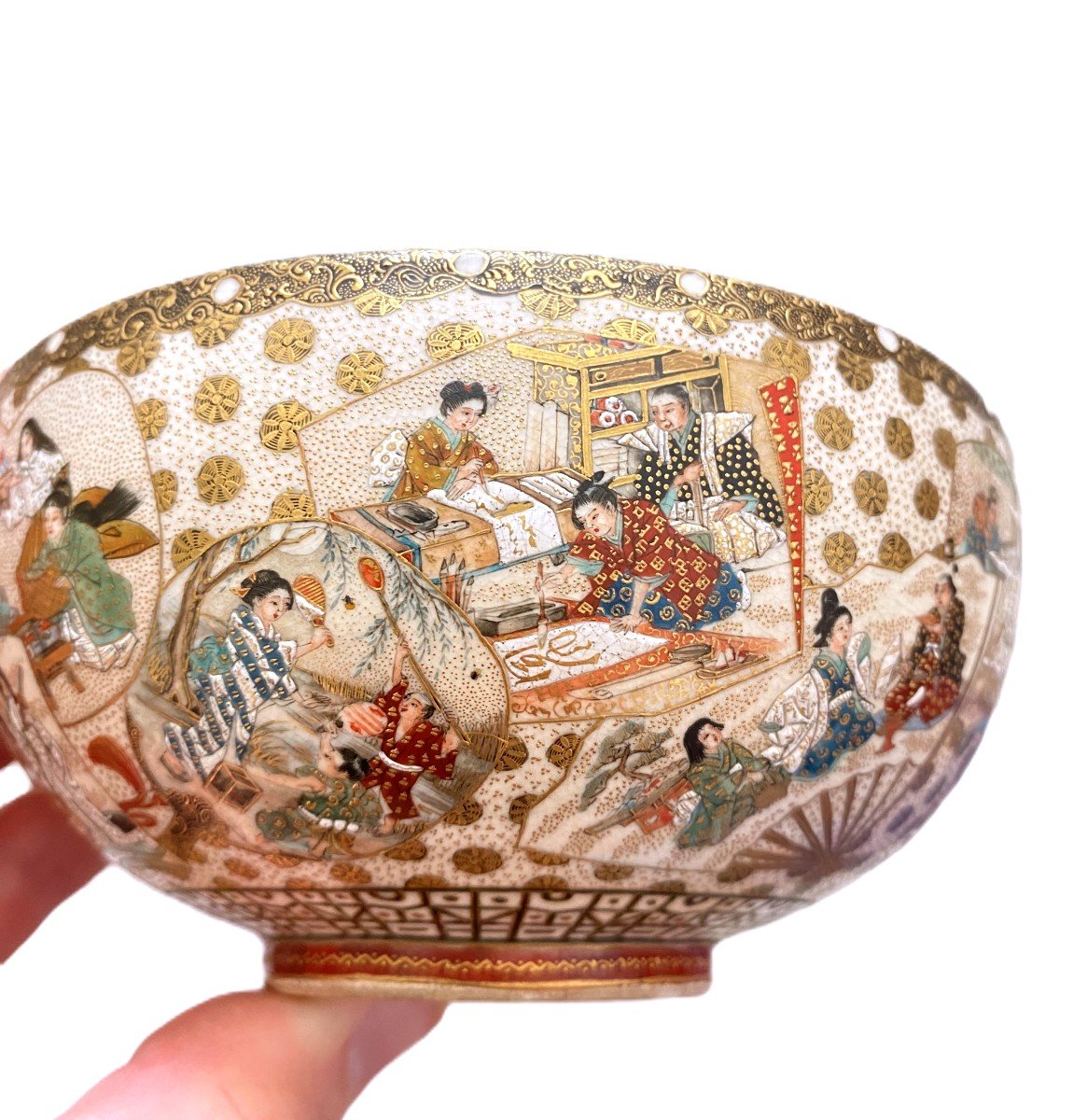 Japanese Satsuma Bowl With Samurai Baikei Style-photo-3