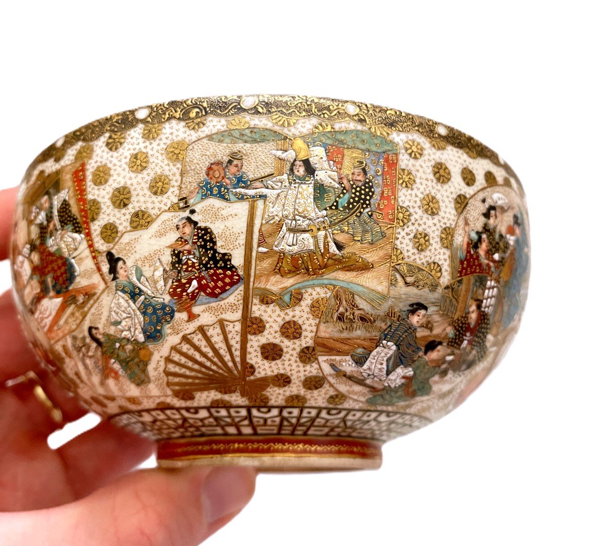 Japanese Satsuma Bowl With Samurai Baikei Style-photo-4