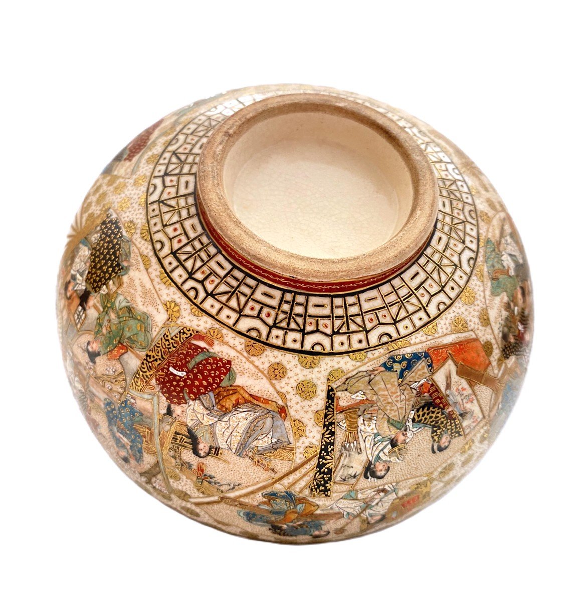 Japanese Satsuma Bowl With Samurai Baikei Style-photo-6
