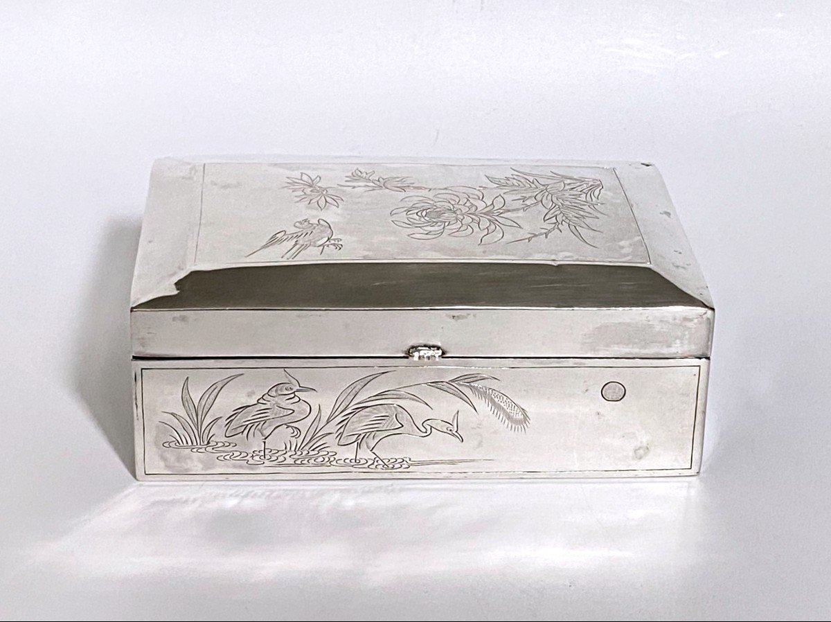 Japanese Silver Cigar Box Meiji Period Japan-photo-4