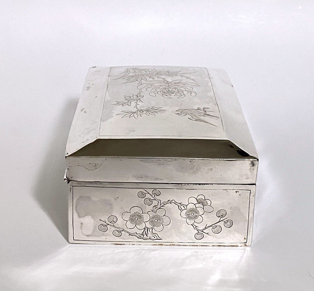 Japanese Silver Cigar Box Meiji Period Japan-photo-1