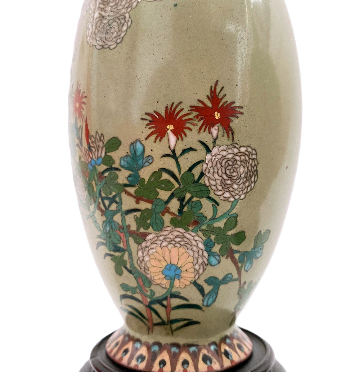 Paire De Vases Emaux Cloisonnés Japon-photo-2