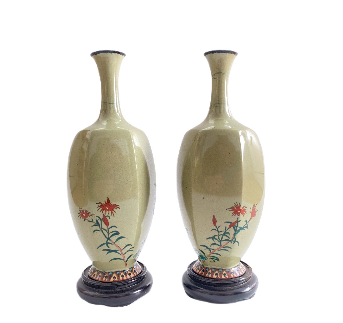 Paire De Vases Emaux Cloisonnés Japon-photo-4