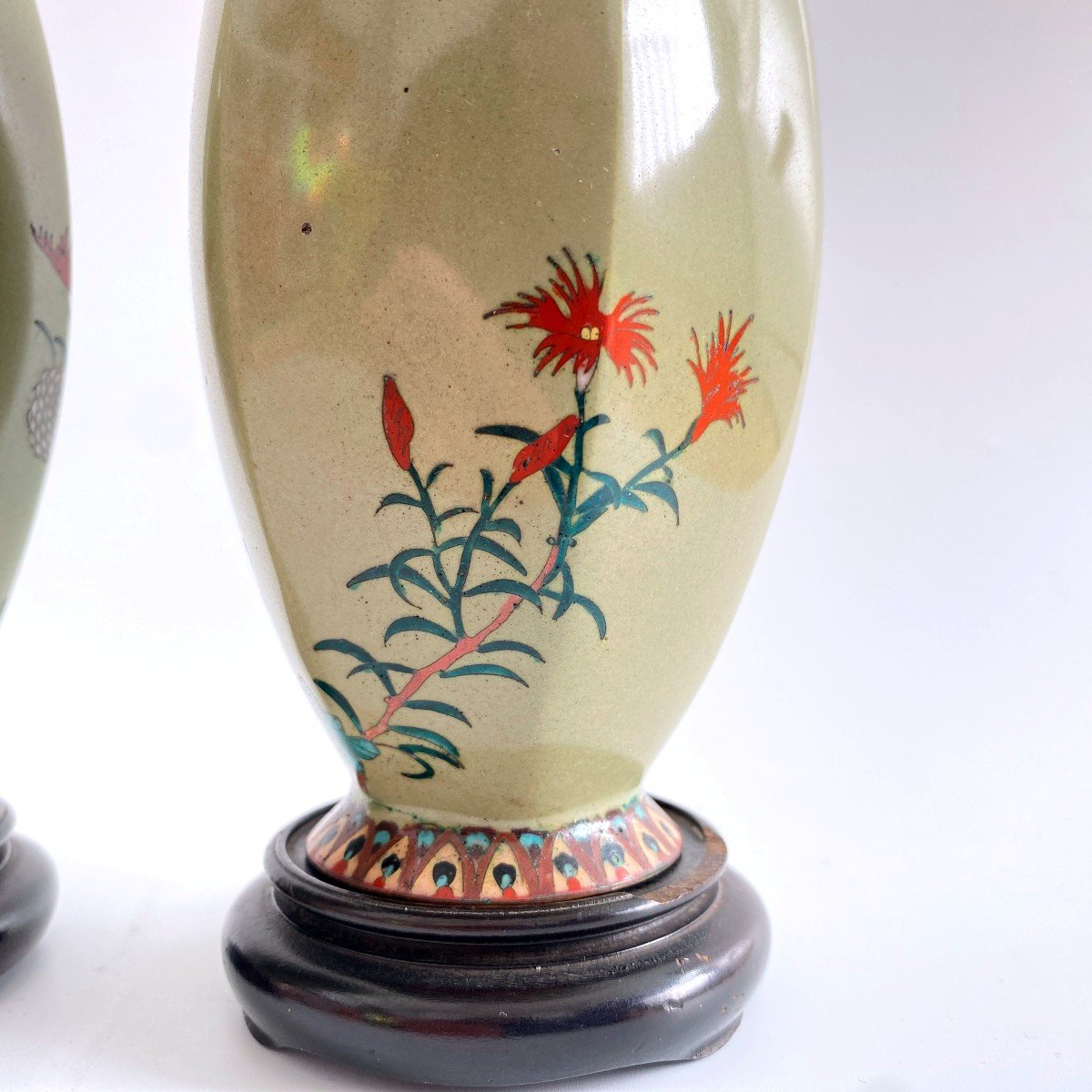 Paire De Vases Emaux Cloisonnés Japon-photo-5