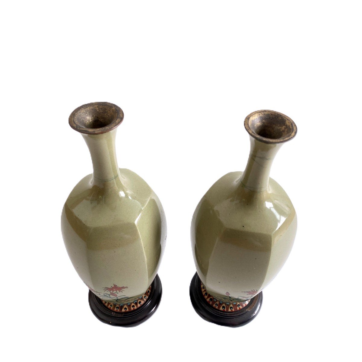 Paire De Vases Emaux Cloisonnés Japon-photo-6