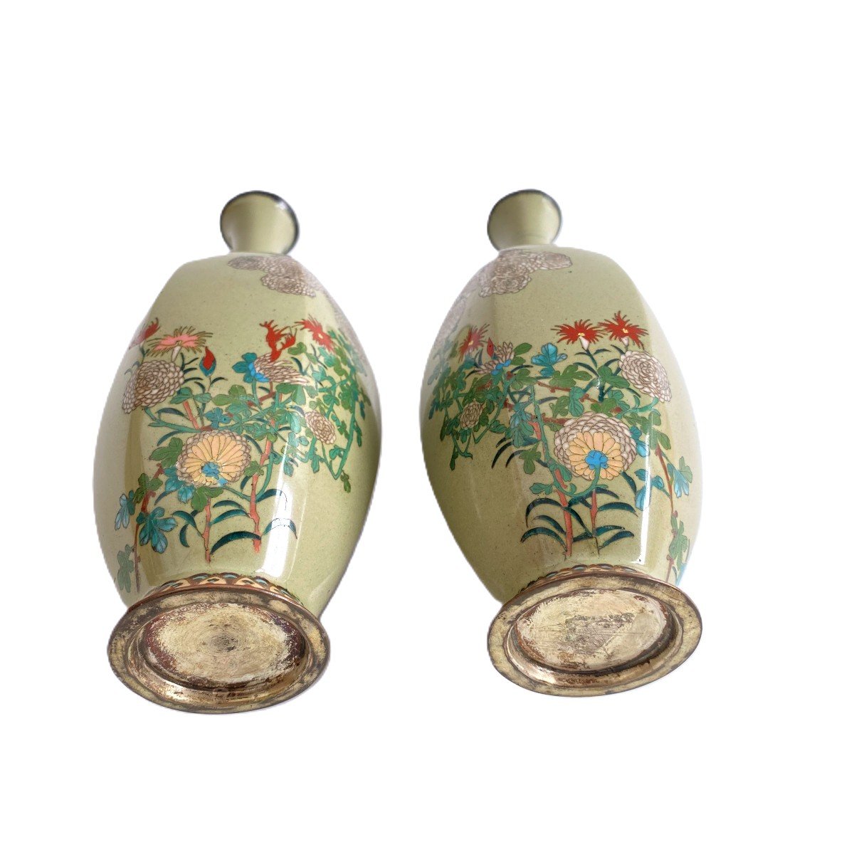 Paire De Vases Emaux Cloisonnés Japon-photo-7