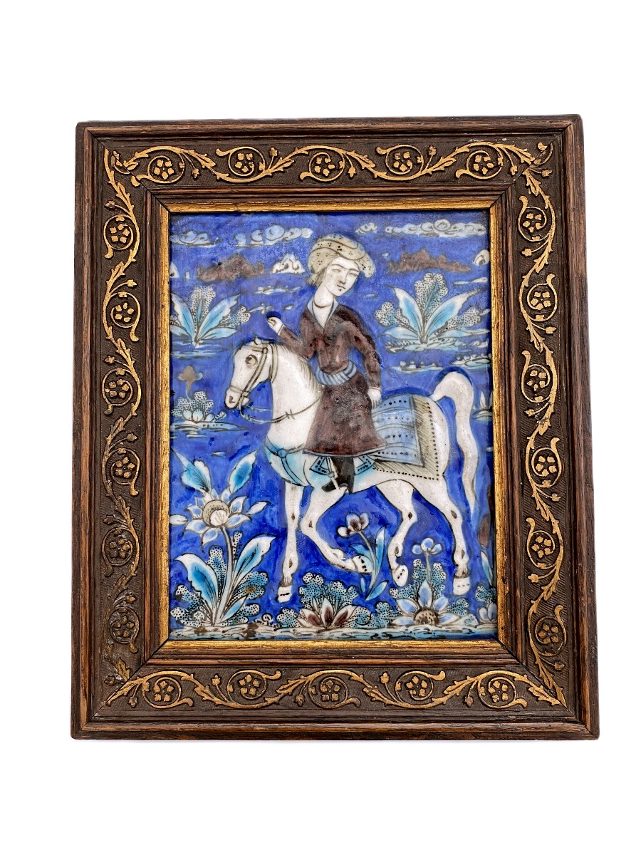 Carreau Faïence Qajar Iran Perse 19 Eme