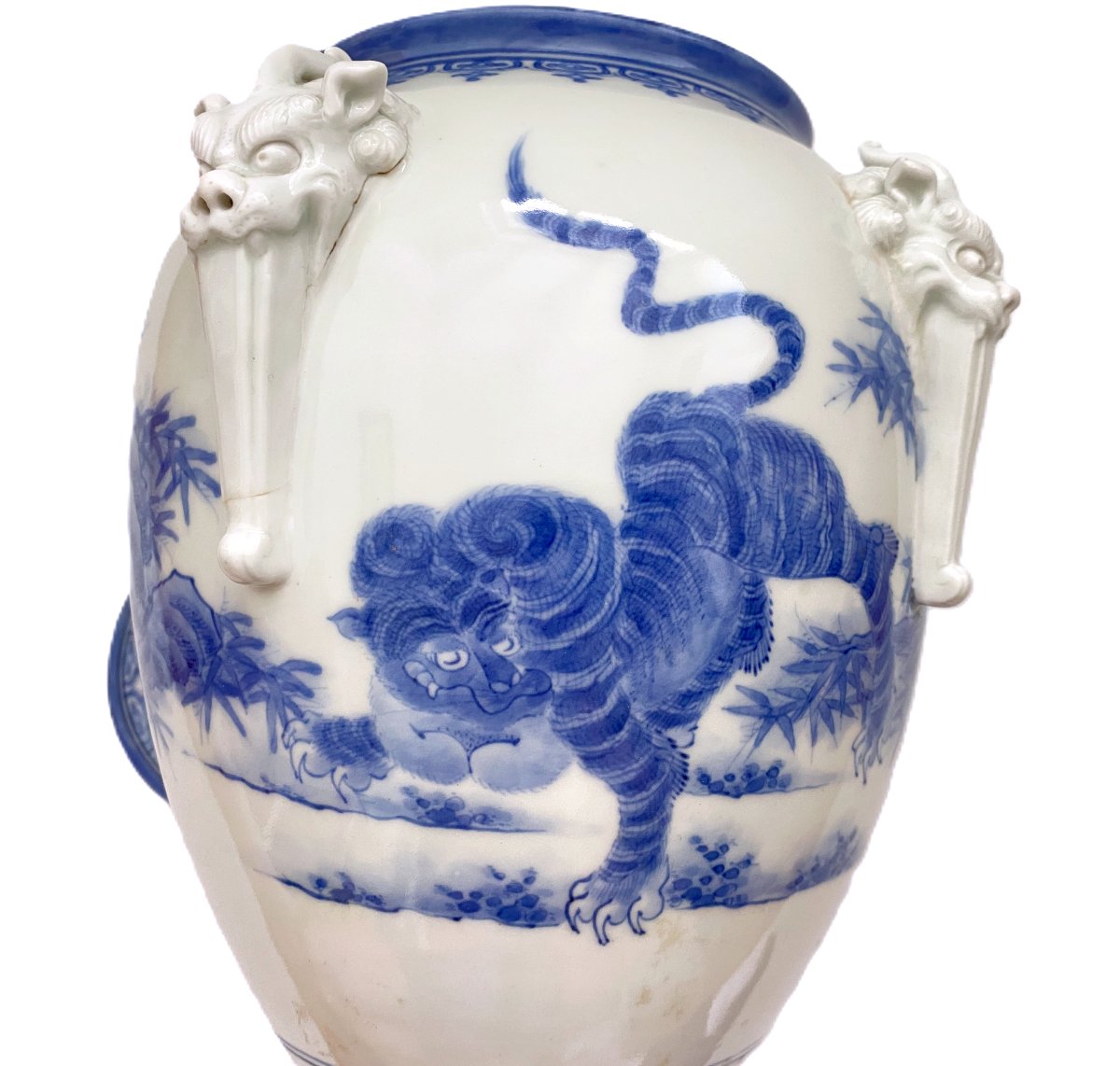 Japanese Hirado Porcelain Covered Water Jar Mizusashi With Tiger-photo-4