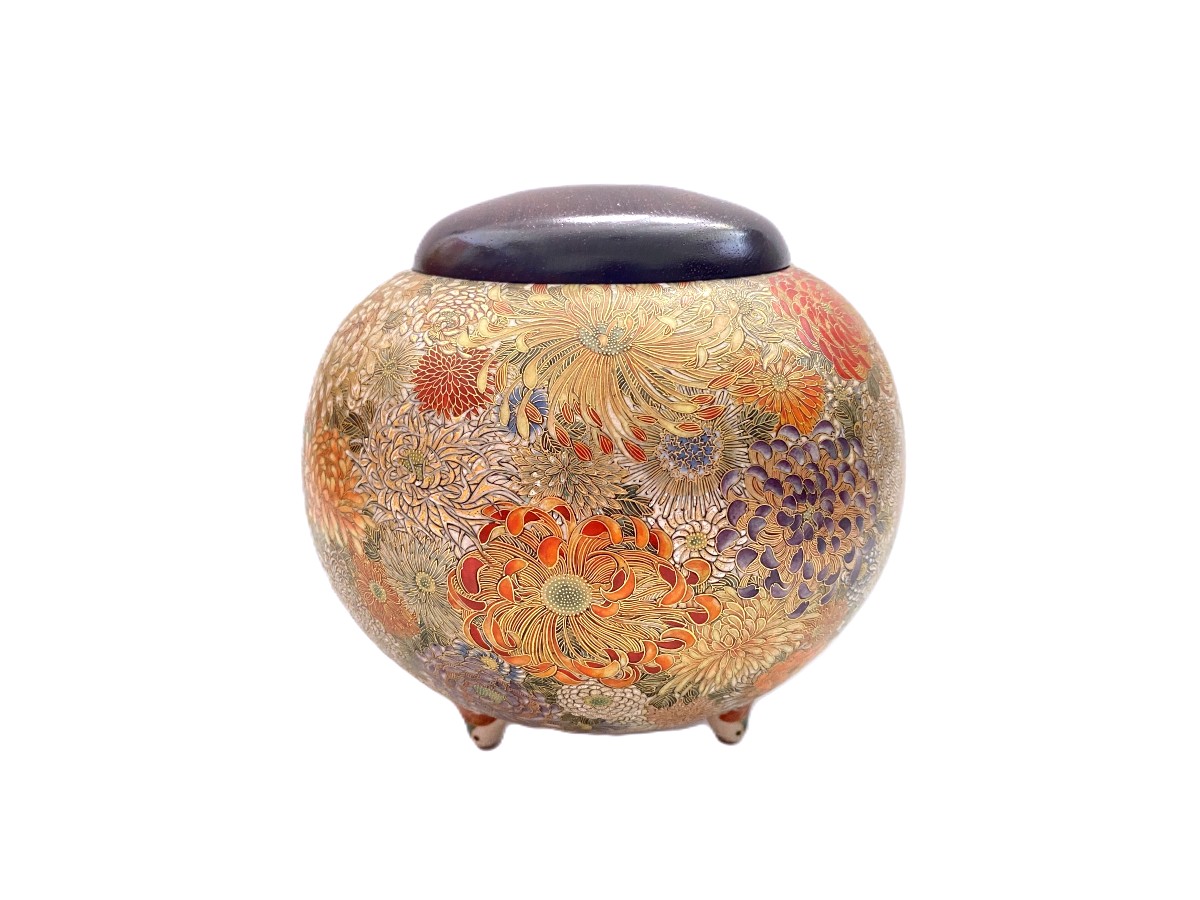 Satsuma Earthenware Covered Vase With Flower Decoration 