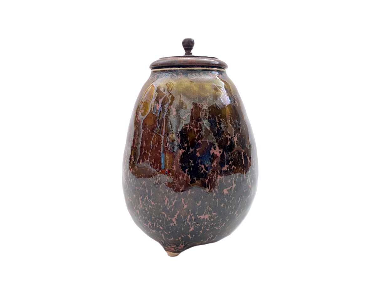 Rare petit pot à thé en faïence de satsuma glaçure noire-photo-4