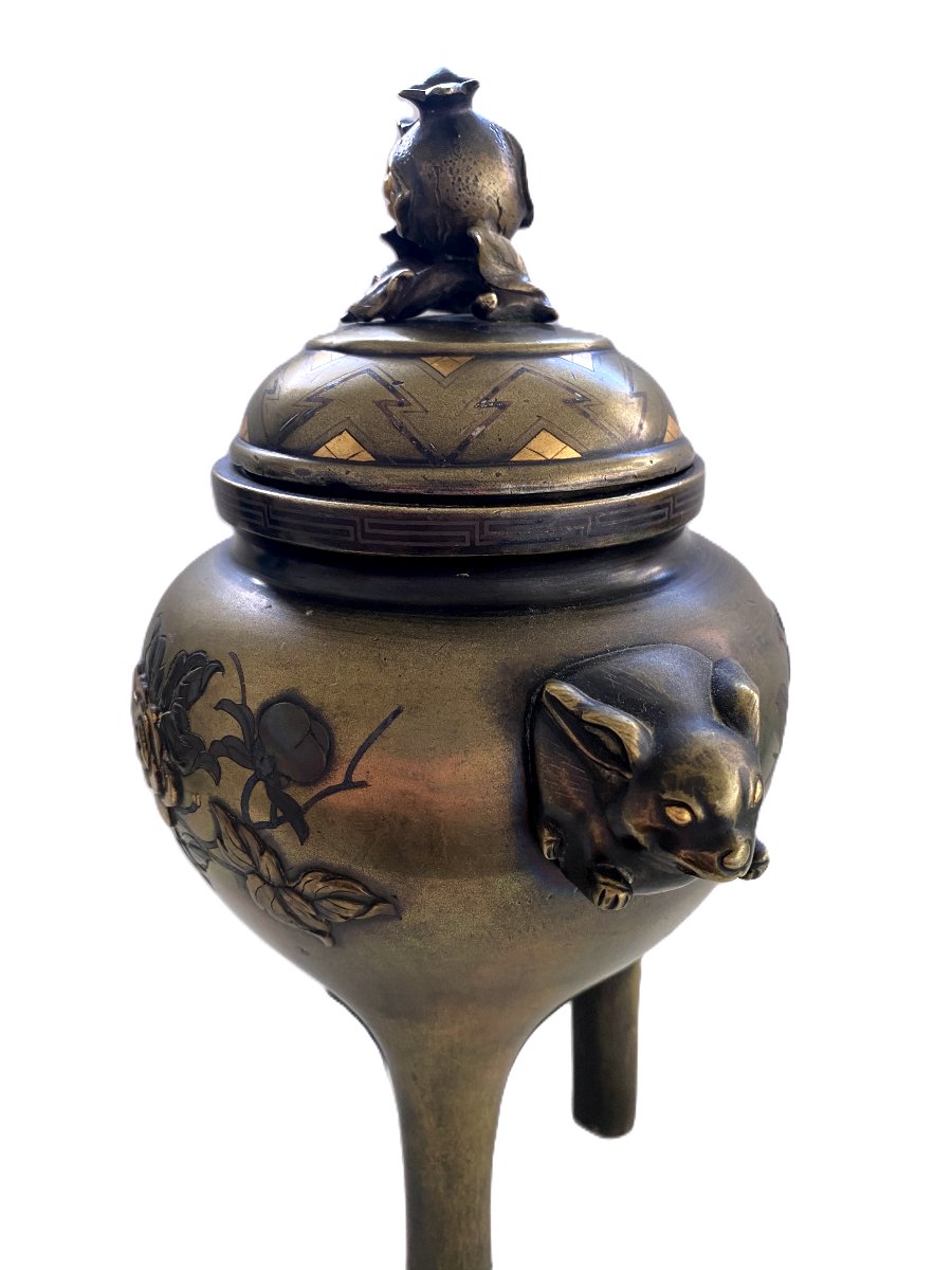 Brûle parfum en bronze décor incrusté Japon période Meiji-photo-1