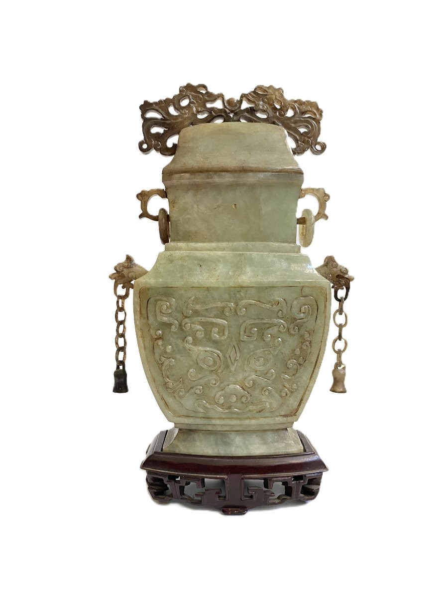 Nephrite Jade Sculpture With Archaic Chinese Motifs-photo-3