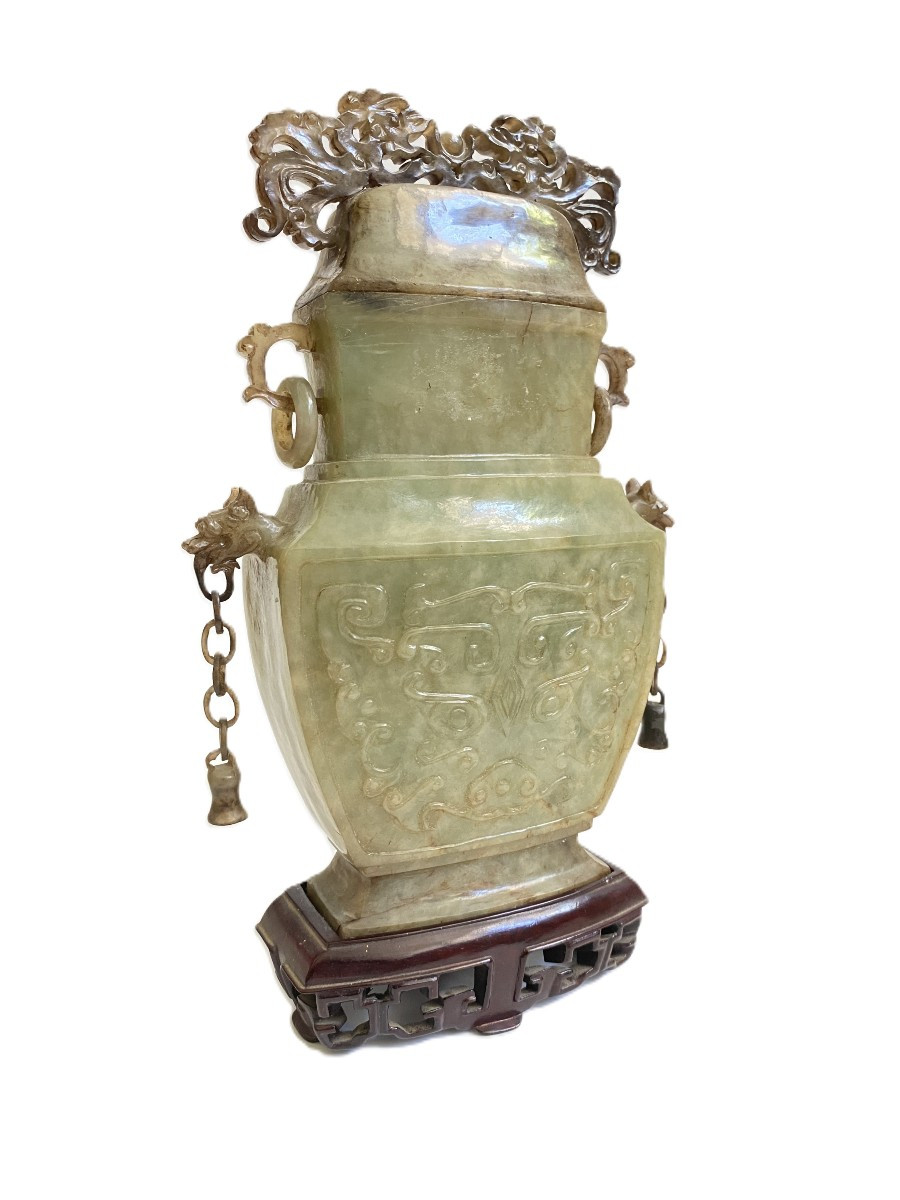 Nephrite Jade Sculpture With Archaic Chinese Motifs