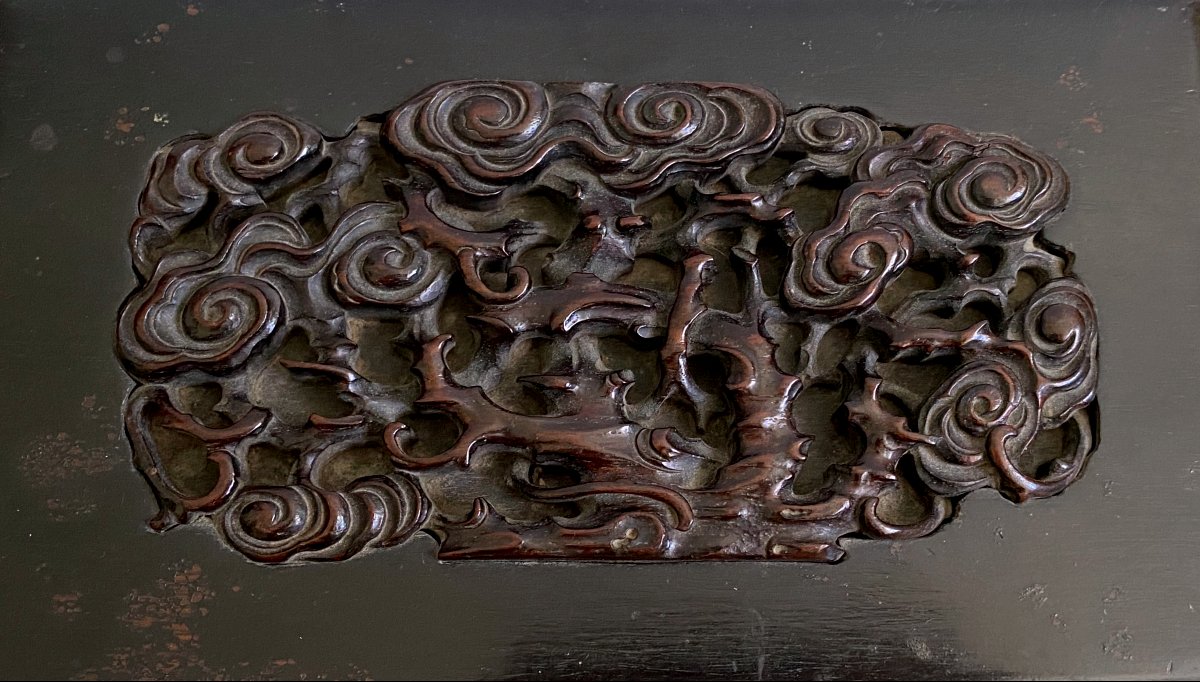 Boite en bois avec incrustations motifs de LingZhi Chine -photo-2