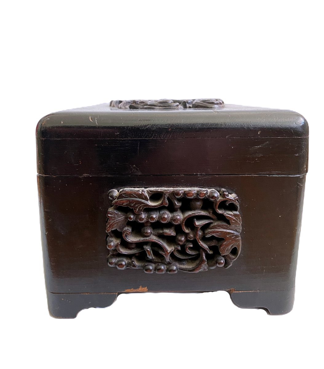 Boite en bois avec incrustations motifs de LingZhi Chine -photo-4