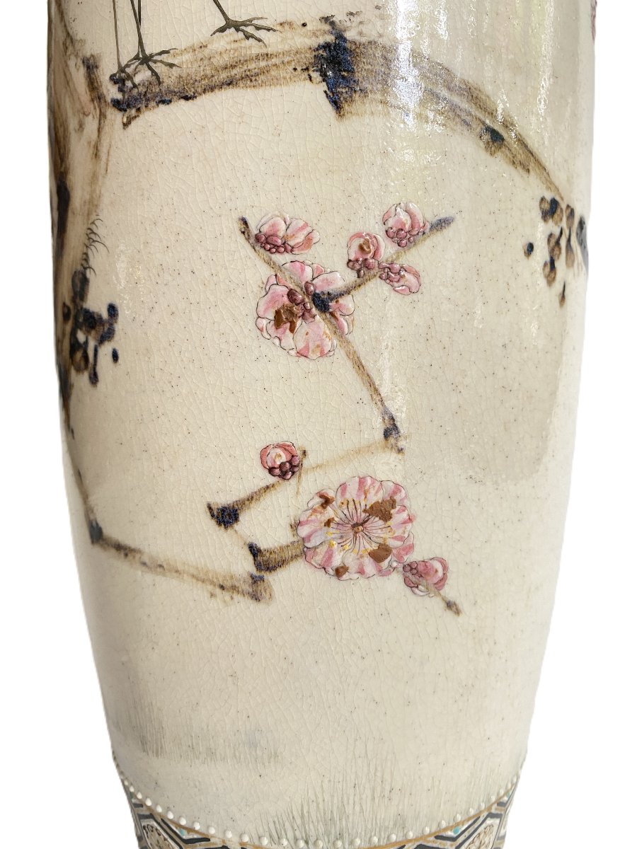 Grand vase balustre à décor de Hérons par Makuzu Kozan-photo-3