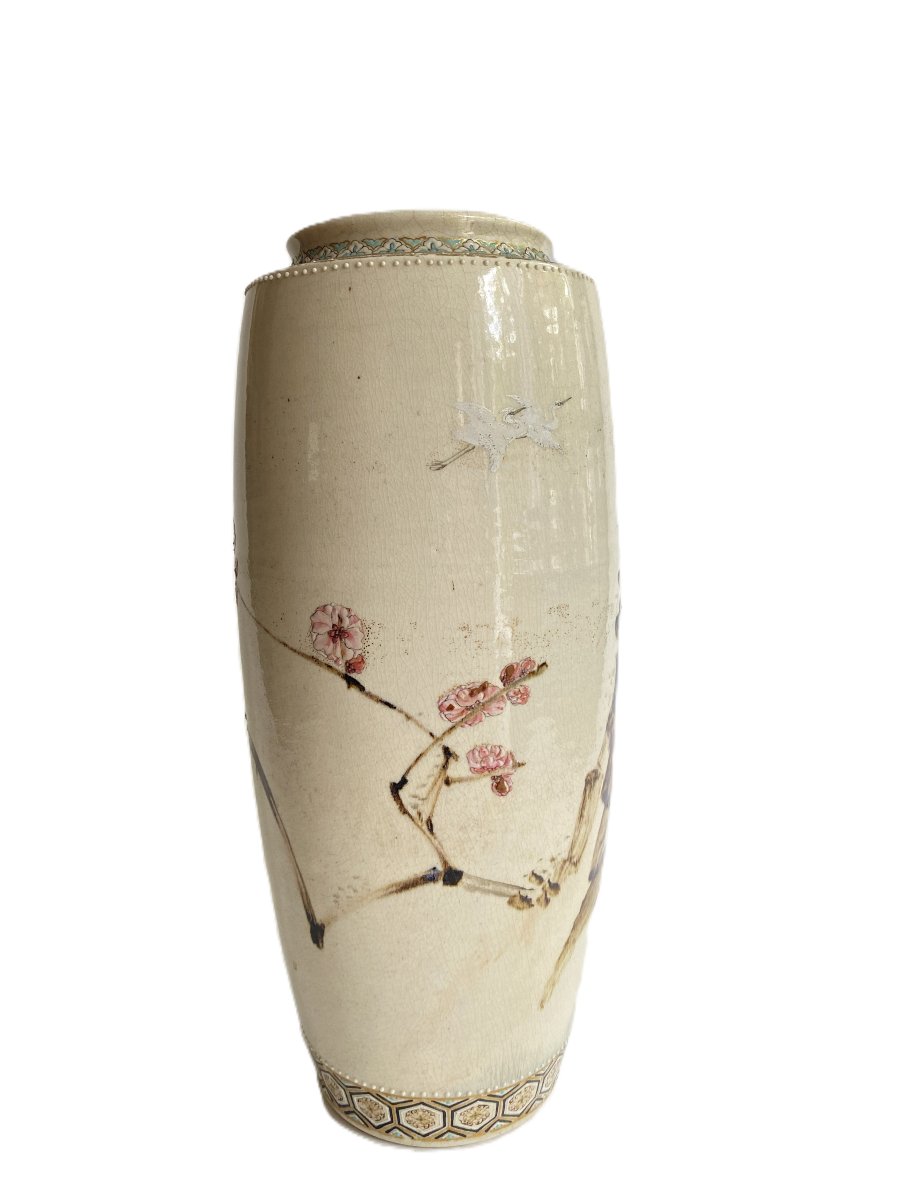 Grand vase balustre à décor de Hérons par Makuzu Kozan-photo-4