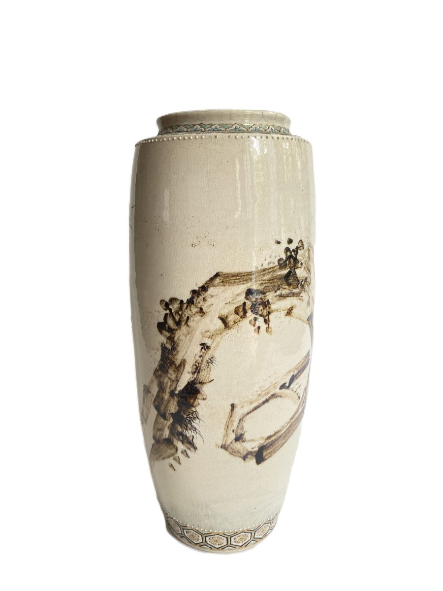 Grand vase balustre à décor de Hérons par Makuzu Kozan-photo-1