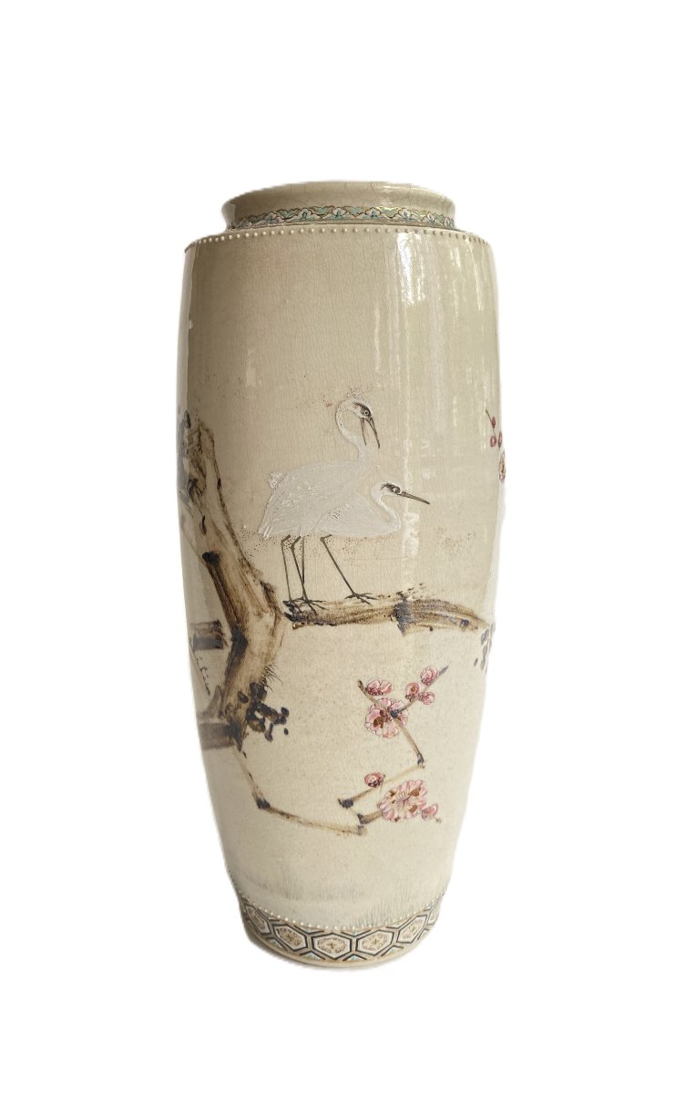 Grand vase balustre à décor de Hérons par Makuzu Kozan