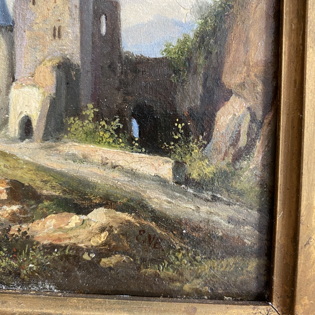 Eugène Victor Bourgeois - 19th-century Oil-on-canvas Painting Of A Castle -photo-3