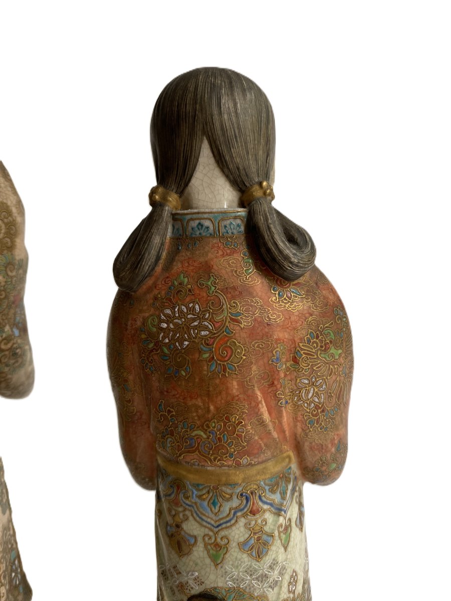 Antique Japanese Satsuma Statues Pair-photo-1