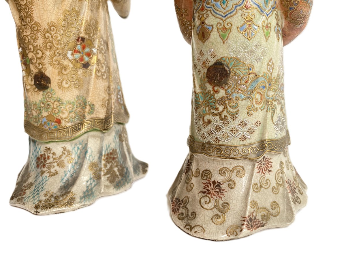 Antique Japanese Satsuma Statues Pair-photo-2