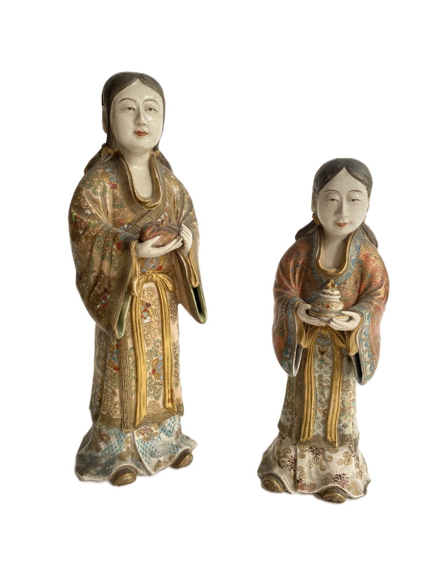 Antique Japanese Satsuma Statues Pair