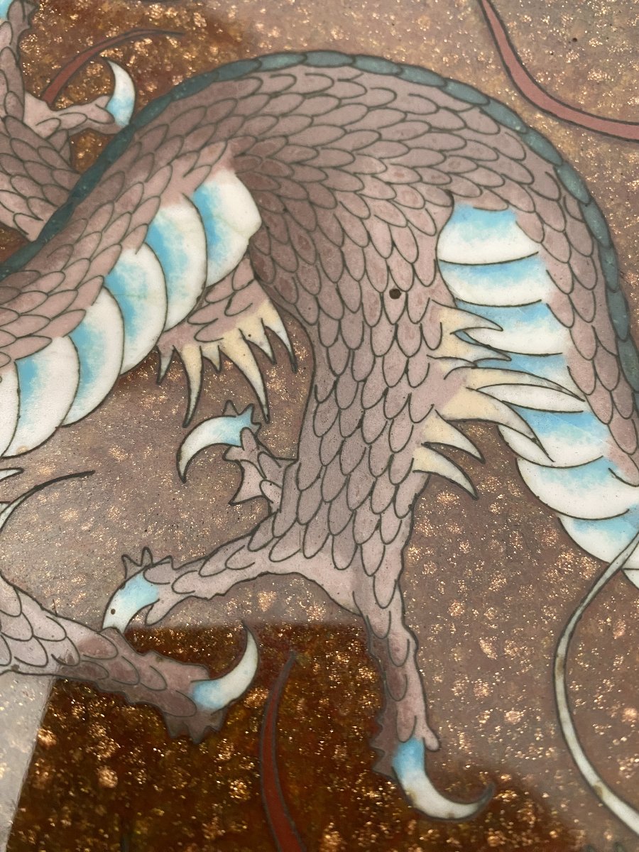 Ancien plat cloisonné à décor de dragons Japon-photo-4