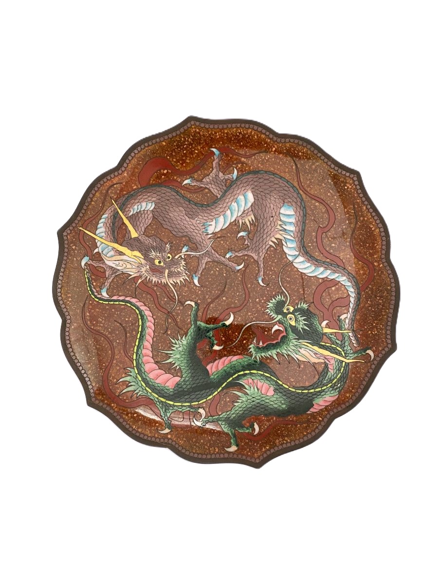 Ancien plat cloisonné à décor de dragons Japon
