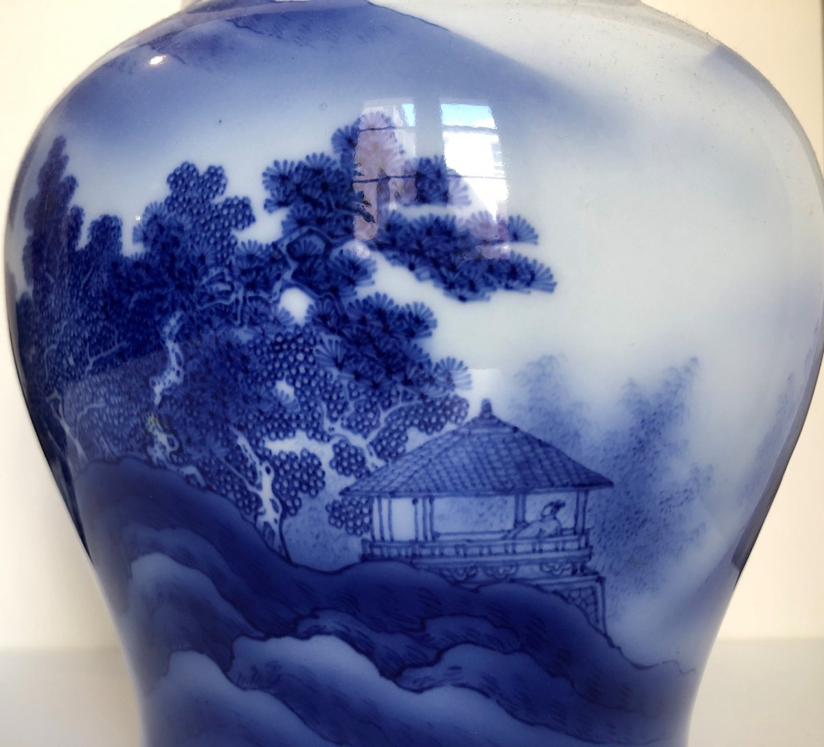 Blue And White Porcelain Vase Japan Makuzu Kozan Early 20th Century-photo-4