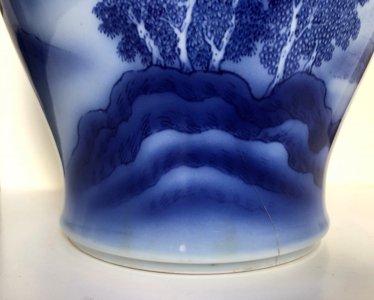 Blue And White Porcelain Vase Japan Makuzu Kozan Early 20th Century-photo-1
