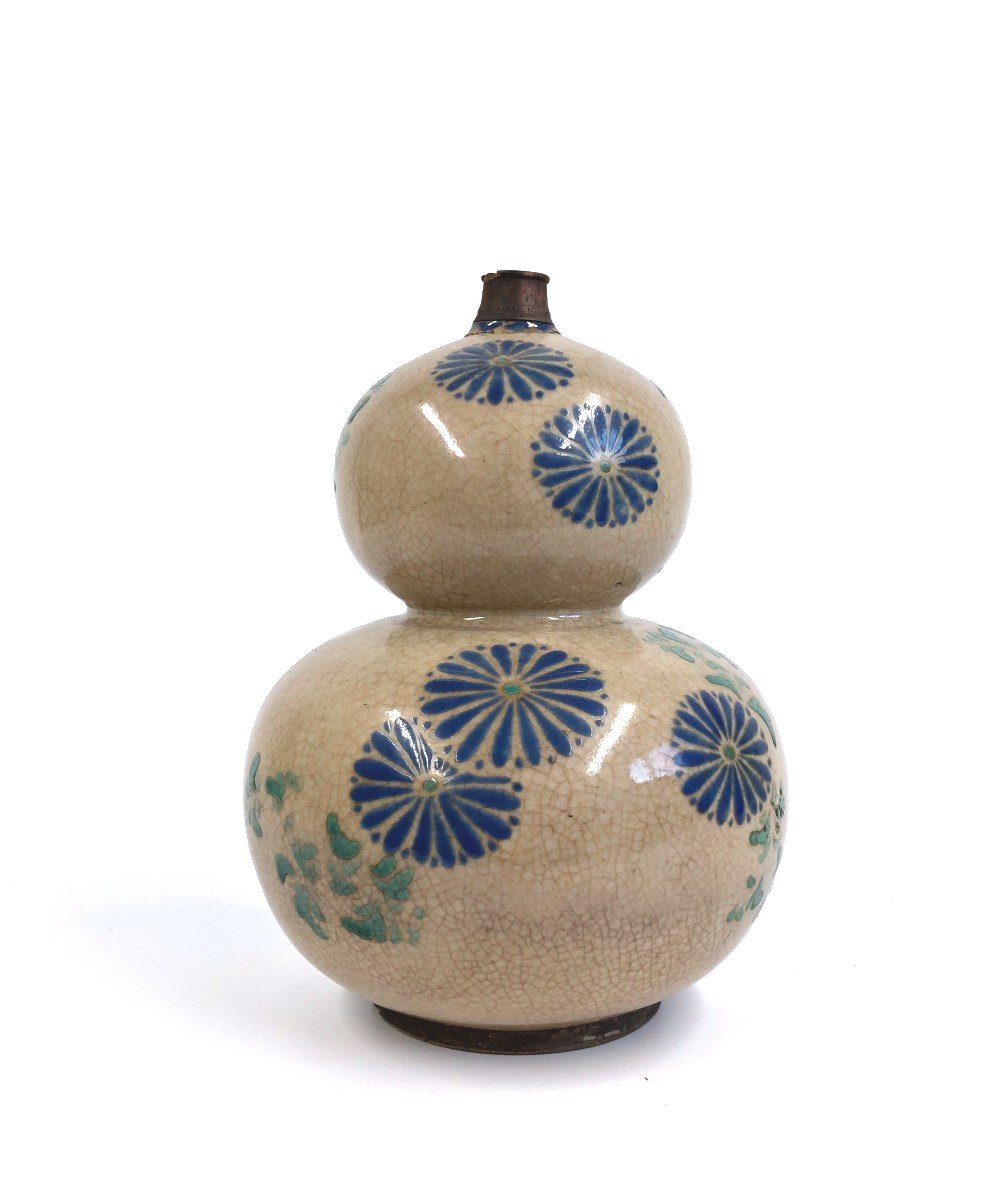 Sake Bottle Vase Double Gourd Stoneware Kyo Yaki Kiyomizu Japan Edo 18th C
