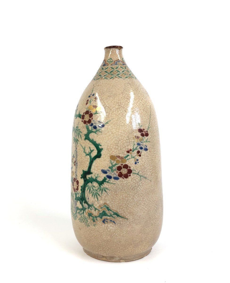 Edo Period Ko Kiyomizu Japanese Stoneware Bottle Vase Sake Tokkuri-photo-2