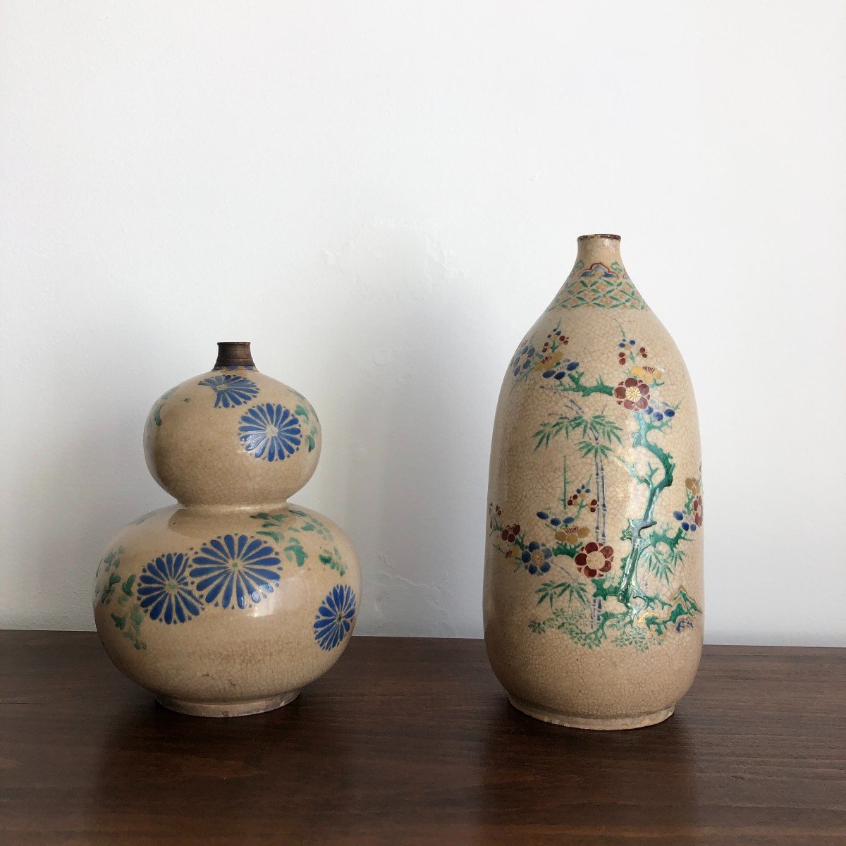 Edo Period Ko Kiyomizu Japanese Stoneware Bottle Vase Sake Tokkuri-photo-1