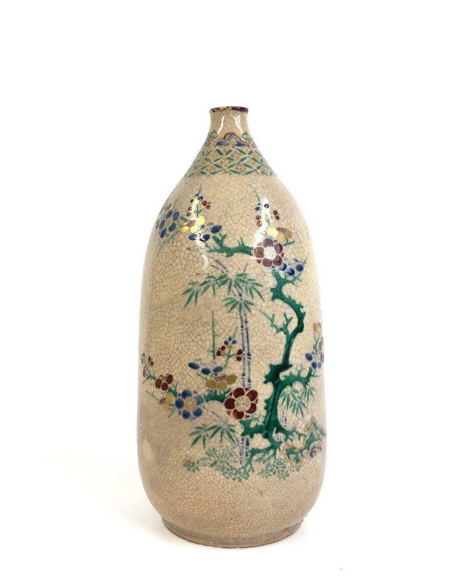 Vase Bouteille Sake Tokkuri Gr&egrave;s Kyoto Japon P&eacute;riode Edo