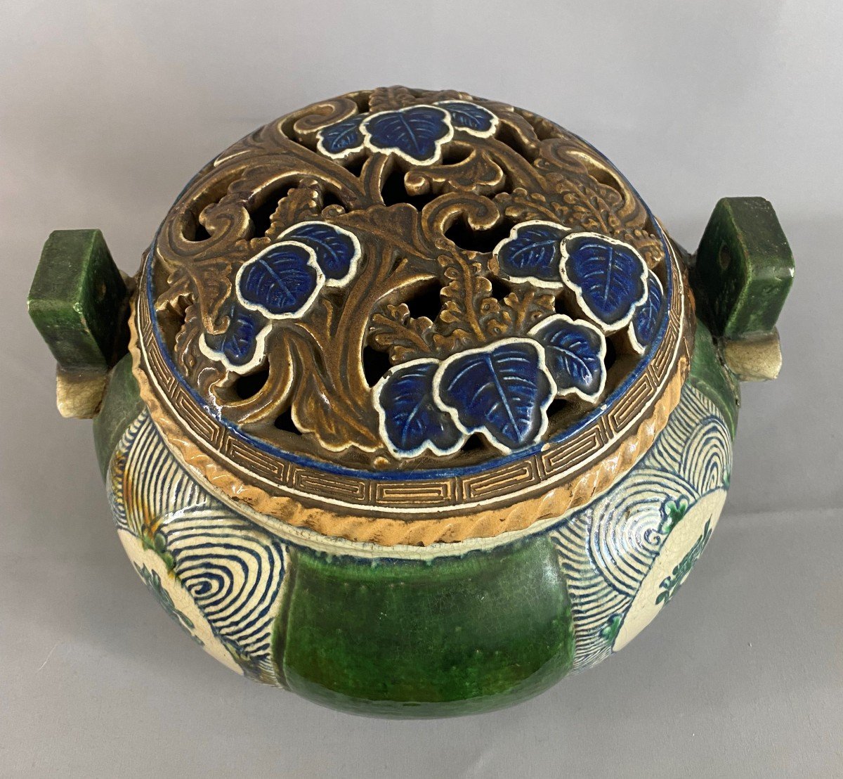 Large Ceramic Perfume Burner From Kyoto Japan 19th C-photo-4