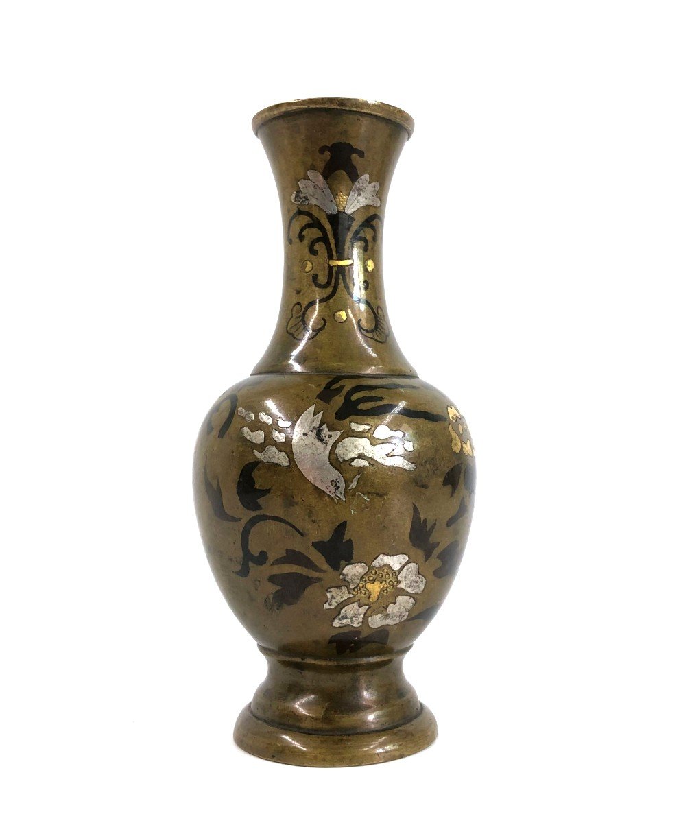 Petit Vase Japon en Bronze Shakudo Style de Nogawa -photo-2